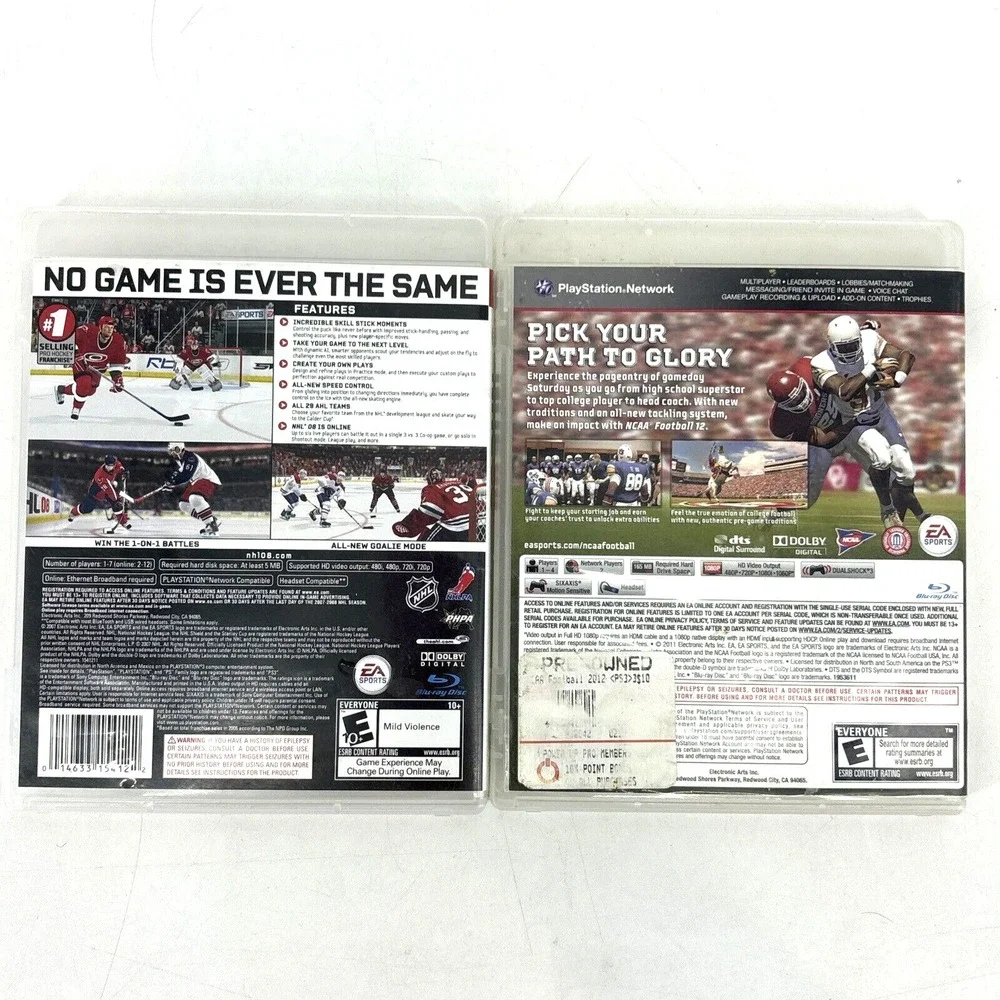 PS3 Game LOT NCAA Football 12 PlayStation 3‎ PS3 Disc & Case & NHL 08